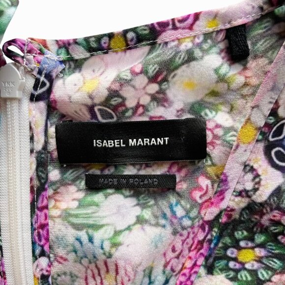 Isabel Marant Alinizia Floral Silk Mini Dress Pink Multicolor Size 40 - Picture 10 of 12